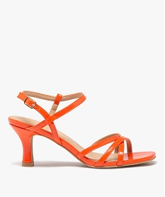 GEMO Sandales femme à talon fin avec brides vernies et unies orange standard
