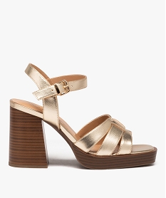 GEMO Sandales femme à talon flare avec brides métallisées dore
