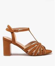 GEMO Sandales femme à talon carré style Salomé en suédine marron standard