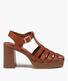 GEMO Sandales femme unies à talon haut avec bout fermé marron standard