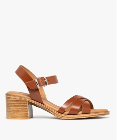 GEMO Sandales femme à talon carré avec brides unies marron standard