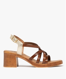 GEMO Sandales femme à talon carré et en cuir à bride talon effet métallisé - Taneo marron standard