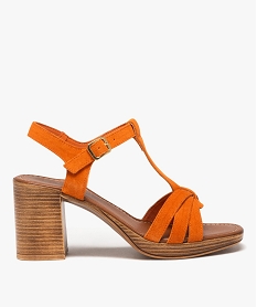 GEMO Sandales femme à talon flare avec brides unies en cuir suédé - Taneo orange standard