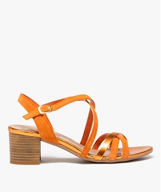 GEMO Sandales femme à talon carré avec brides en cuir fantaisie - Taneo orange standard