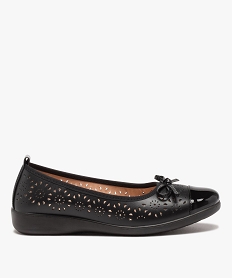 GEMO Ballerines femme confort en cuir uni fantaisie ajouré Noir