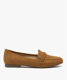 GEMO Mocassins femme unis en suédine à bride tressée Brun