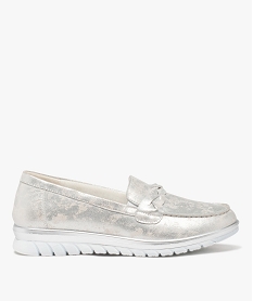 GEMO Mocassins femme en cuir uni métallisé à semelle crantée gris standard