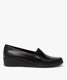 GEMO Mocassins femme à semelle compensée dessus en cuir uni et vernis effet reptile noir standard