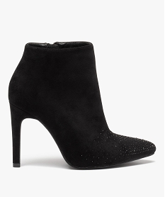 GEMO Boots femme à talon en suédine avec strass noir standard