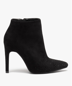 GEMO Boots femme à talon en suédine avec strass Noir