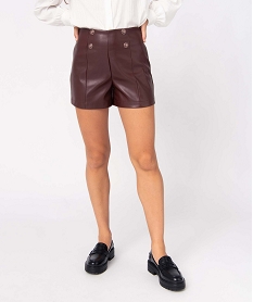 GEMO Short femme ample en matière synthétique imitation cuir Brun