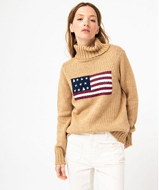GEMO Pull femme à col roulé avec drapeau - LuluCastagnette beige chine