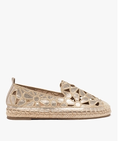 GEMO Espadrilles en toile fleurie ajourée et pailletée femme dore