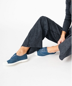 GEMO Baskets femme en toile unie style denim avec lacets pailletés bleu standard