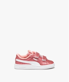 GEMO Baskets fille unies à paillettes avec double scratch - Puma rose vif