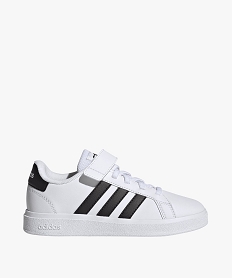 GEMO Baskets garçon à scratch et lacets élastiques avec bandes latérales contrastantes - Adidas Blanc