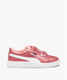 GEMO Baskets fille unies à scratch avec dessus pailleté - Puma rose vif