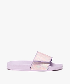 GEMO Mules de piscine fille avec bandeau scratch à paillettes et dentelé violet standard