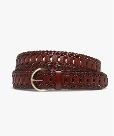 GEMO Ceinture tressée avec boucle ronde en métal femme marron vif