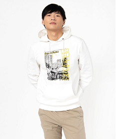 GEMO Sweat à capuche imprimé streetwear homme blanc standard