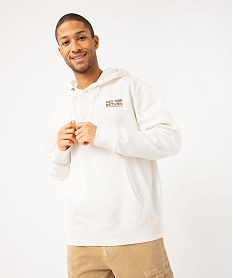 GEMO Sweat à capuche en molleton doux imprimé au dos homme blanc standard