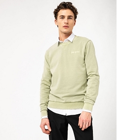 GEMO Sweat coloris unique avec broderie poitrine homme Vert