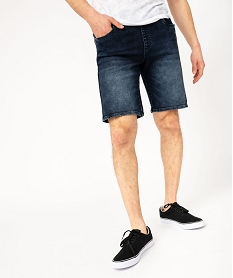 GEMO Bermuda en jean stretch ample à taille élastique homme Bleu