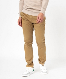 GEMO Pantalon chino en coton stretch coupe Slim homme Beige