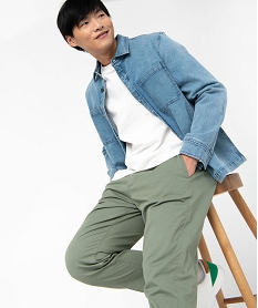 GEMO Pantalon ample en coton et lin homme vert standard