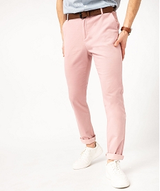 GEMO Pantalon chino en stretch coupe slim homme Rose