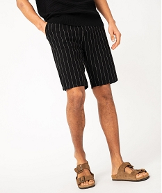 bermuda en lin melange coupe droite homme noir shorts et bermudasJ687301_1
