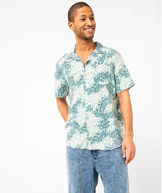 GEMO Chemise manches courtes et col cubain en viscose imprimée feuillage homme Imprimé