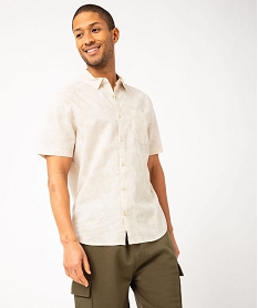 GEMO Chemise à manches courtes imprimée à motif feuillage en lin et coton homme Imprimé