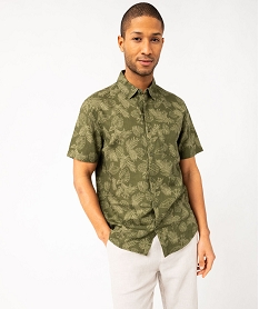 GEMO Chemise à manches courtes imprimée à motif feuillage en lin et coton homme Imprimé
