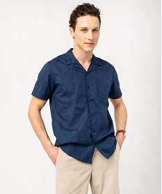 GEMO Chemise manches courtes col cubain imprimé feuillage en relief homme Imprimé