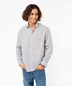GEMO Chemise manches longues coupe Regular à micro motifs homme blanc standard