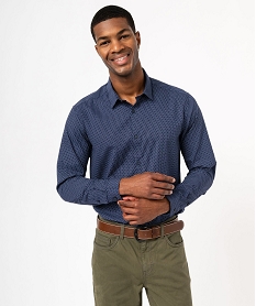 GEMO Chemise manches longues coupe Regular à micro motifs homme Bleu