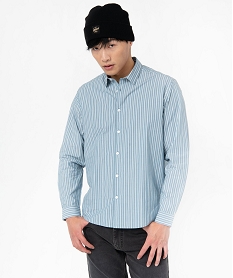 GEMO Chemise rayée en coton coupe Regular homme Bleu