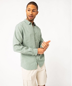 GEMO Chemise à manches longues en lin et coton homme vert standard