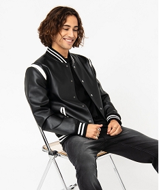 GEMO Blouson style universitaire en cuir imitation homme noir standard