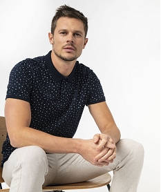 GEMO Polo manches courtes en jersey à petits motifs graphiques homme Bleu