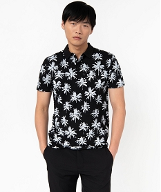 GEMO Polo à manches courtes à motifs palmiers homme noir standard