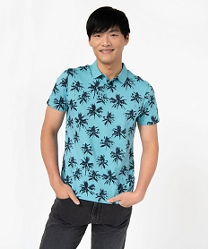 GEMO Polo à manches courtes à motifs palmiers homme Bleu