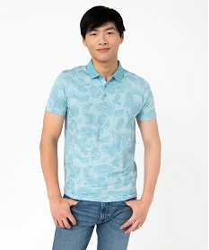 GEMO Polo manches courtes à fines rayures et motif feuillage homme Bleu