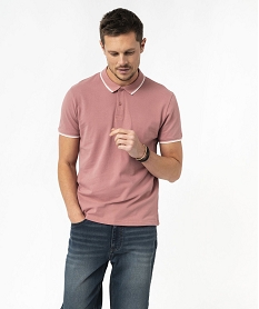 GEMO Polo à manches courtes et finitions contrastantes homme Rose