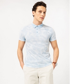 GEMO Polo manches courtes à fines rayures et motif feuillage homme bleu vif