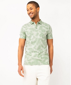 GEMO Polo manches courtes à fines rayures et motif feuillage homme vert standard