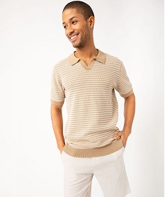 GEMO Polo manches courtes en maille texturée homme beige vif