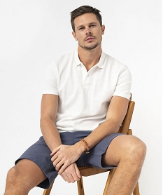 GEMO Polo manches courtes en maille texturée homme blanc standard