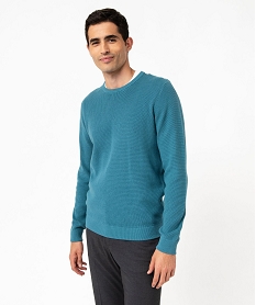 GEMO Pull col rond en coton uni homme Bleu